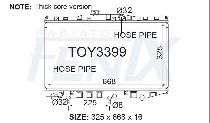 Toyota Corolla AE82 Radiator — TOY3399-PA16A — manufacturer main image