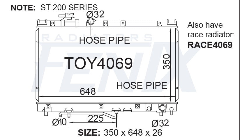 Toyota Celica ST204 ST205 Radiator — TOY4069-PA26A — manufacturer main image