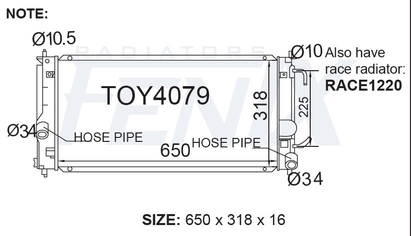 Toyota Celica ZZT231 Radiator — TOY4079-PA16A — manufacturer main image