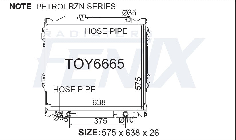 Toyota VZJ95 Landcruiser Prado Radiator (JUL/1996 - FEB/2003) — TOY6665-PA26A — manufacturer main image