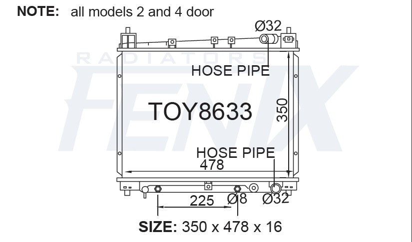 Toyota Echo Radiator (OCT/1999 - OCT/2005) — TOY8633-PA16A — manufacturer main image