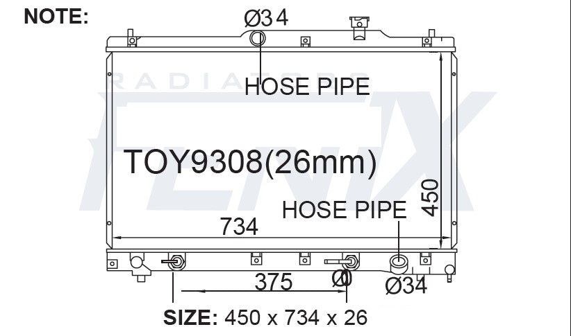 Toyota Tarago ACR30 4cyl Radiator — TOY9308-PA26A — manufacturer main image