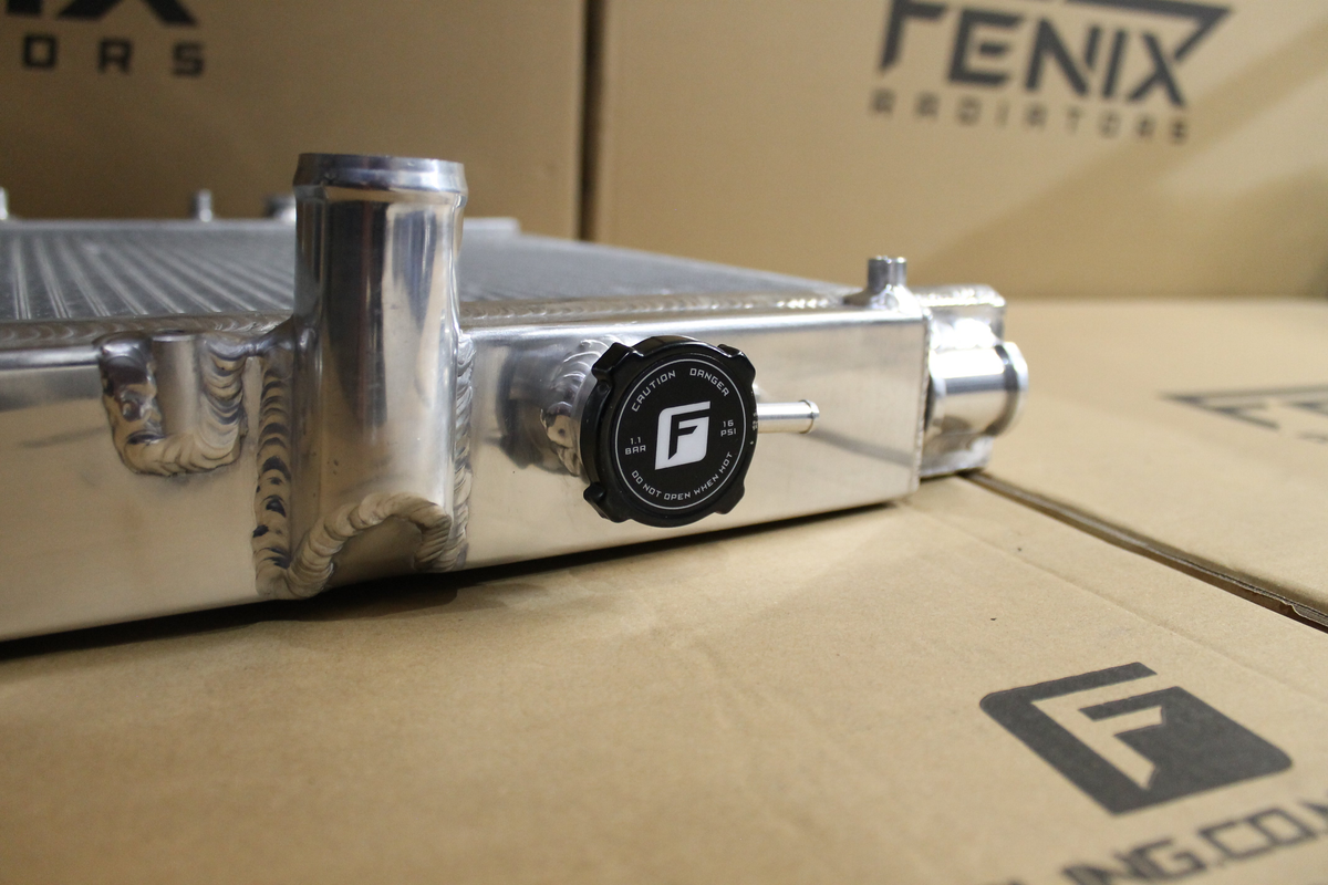 Toyota Supra JZA80 Full Alloy Performance Radiator & Fan Shroud Kit – polished radiator filler neck detail – original Fenix photograph