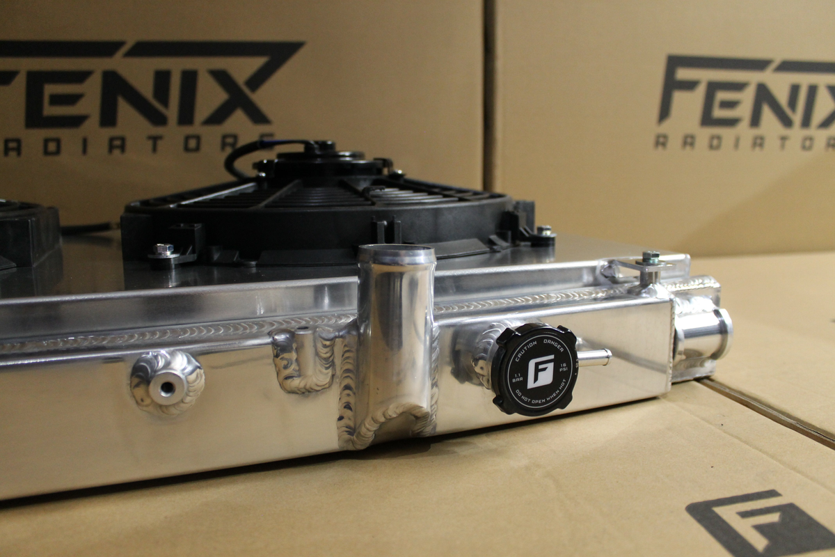 Toyota Supra JZA80 Full Alloy Performance Radiator & Fan Shroud Kit – radiator cap and fan assembly detail – original Fenix photograph