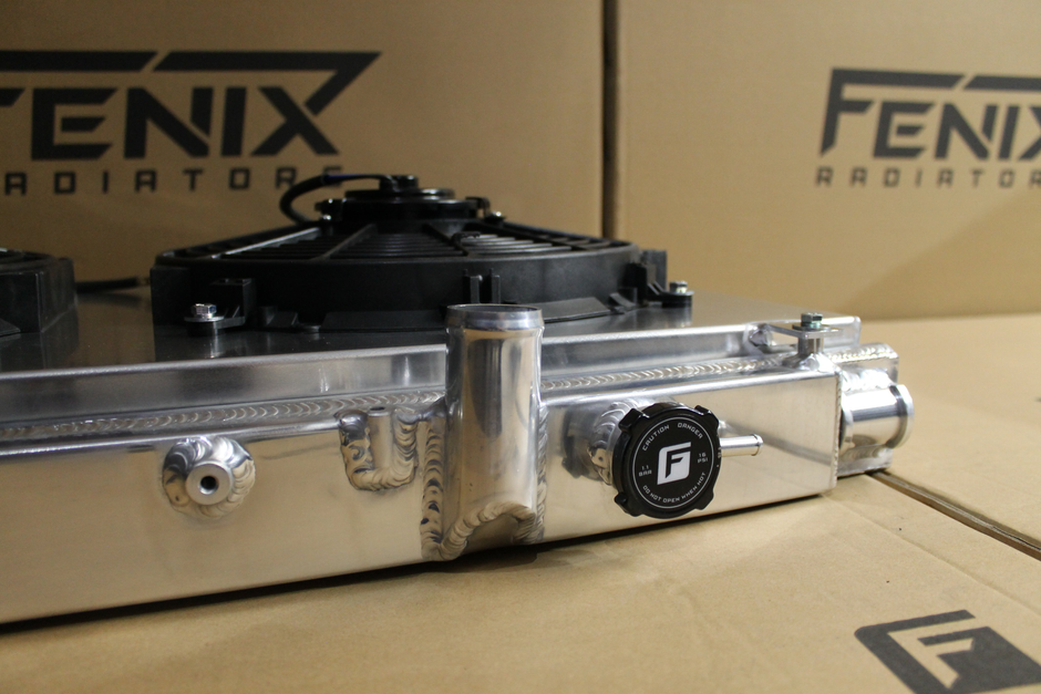Toyota Supra JZA80 Full Alloy Performance Radiator & Fan Shroud Kit – radiator cap and fan assembly detail – original Fenix photograph
