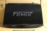 Toyota Supra JZA80 Full Alloy Performance Radiator & Fan Shroud Kit – satin black radiator Fenix core logo view – original Fenix photograph