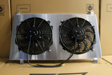 Toyota Supra JZA80 Full Alloy Performance Radiator & Fan Shroud Kit – twin fan motor and shroud view – original Fenix photograph