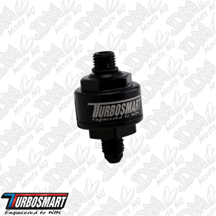 Turbosmart Billet Turbo Oil Feed Filter 44um -4AN to -4AN ORB – Black