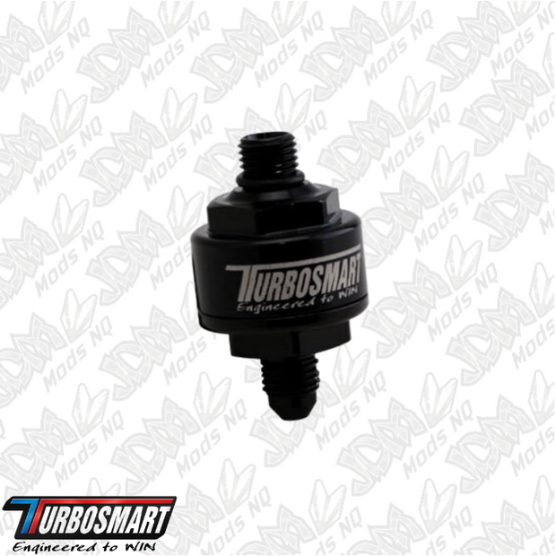 Turbosmart Billet Turbo Oil Feed Filter 44um -4AN to -4AN ORB – Black