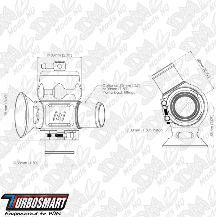 Turbosmart Dual Port Uni BOV 38mm (Black) TS-0205-1072
