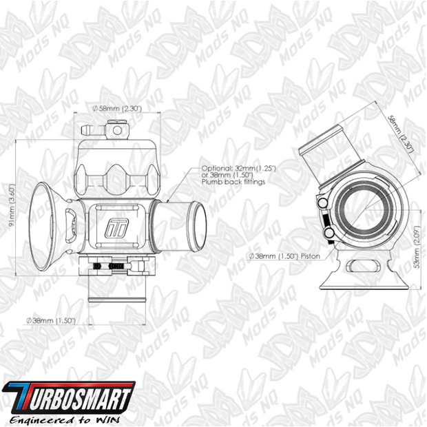 Turbosmart Dual Port Uni BOV 38mm (Black) TS-0205-1072