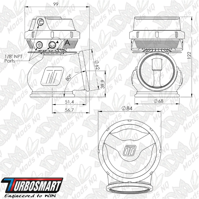Turbosmart GenV ProGate50 14psi External Wastegate (Black) TS-0554-1012