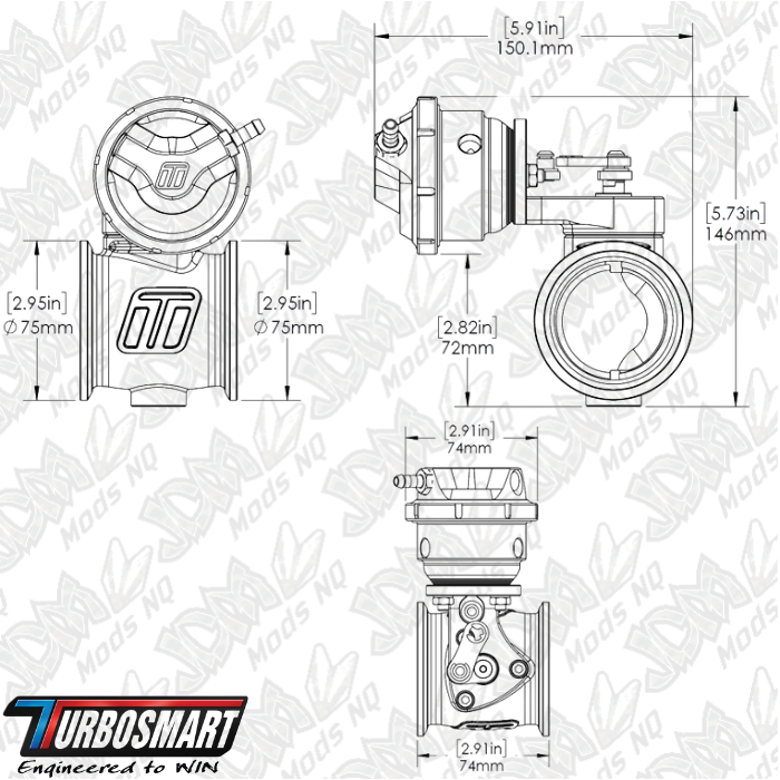 Turbosmart Pneumatic StraightGate50 6psi External Wastegate (Black) TS-0565-1762