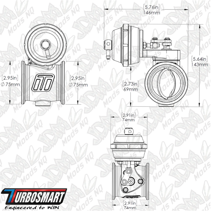 Turbosmart Pneumatic StraightGate50 (Vacuum-Based) 6 InHg External Wastegate (Black) TS-0565-1212