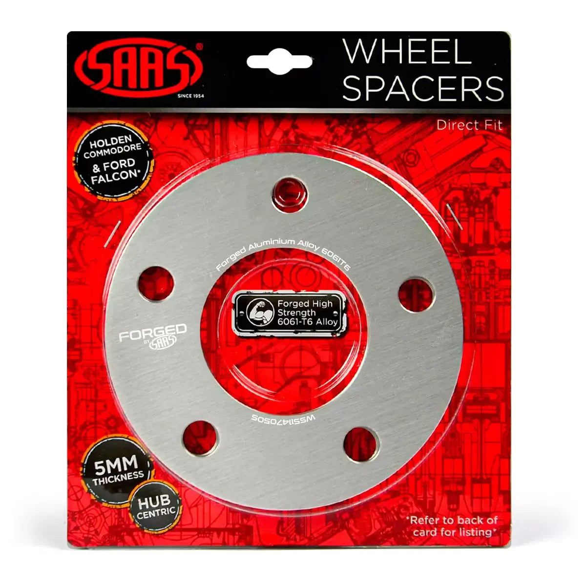 SAAS Ford EA-FG 5mm Wheel Spacers Forged HubCentric 5x114.3 PCD 70.5 Bore WS511470505 - view 1