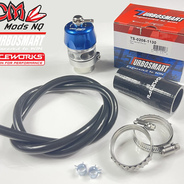Turbosmart/Raceworks Vee Port Pro BOV Kit Suits 25-38mm (Blue)