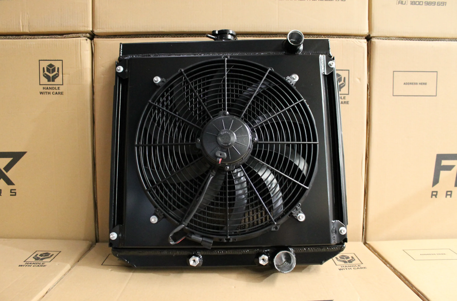 Ford ZC-ZD Fairlane & XR-XY Falcon Windsor V8 Full Alloy Radiator, Custom Shroud & 16" Spal 3000CFM Fan