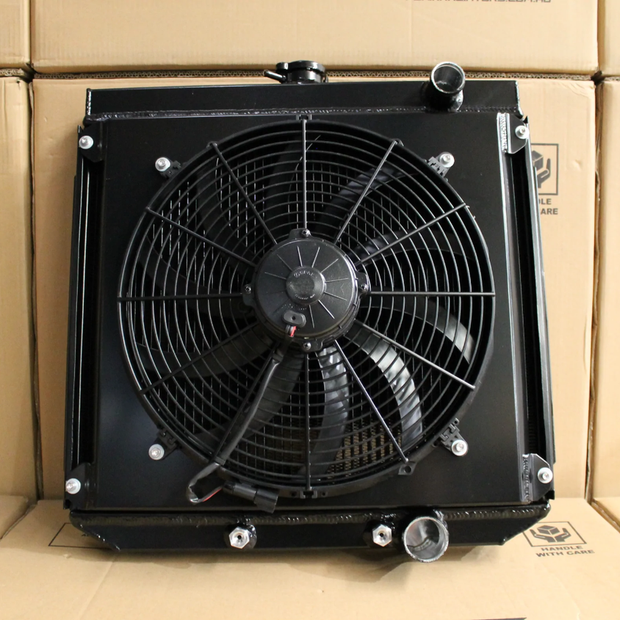 Ford ZC-ZD Fairlane & XR-XY Falcon Windsor V8 Full Alloy Radiator, Custom Shroud & 16" Spal 3000CFM Fan