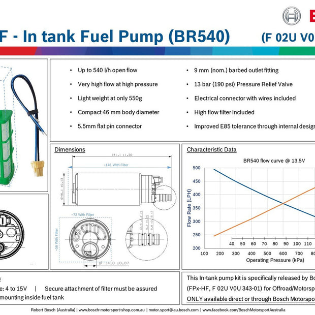 Bosch Motorsport FPx-HF - In-tank Fuel Pump. Up to 540 l/h (BR540) F 02U V0U 343-01