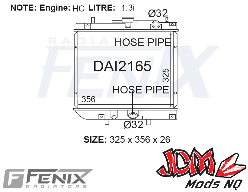FENIX OEM Replacement Radiator Suits Daihatsu G200 - G203 Charade (356mm Core)