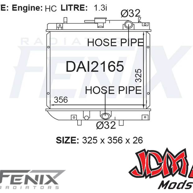 FENIX OEM Replacement Radiator Suits Daihatsu G200 - G203 Charade (356mm Core)