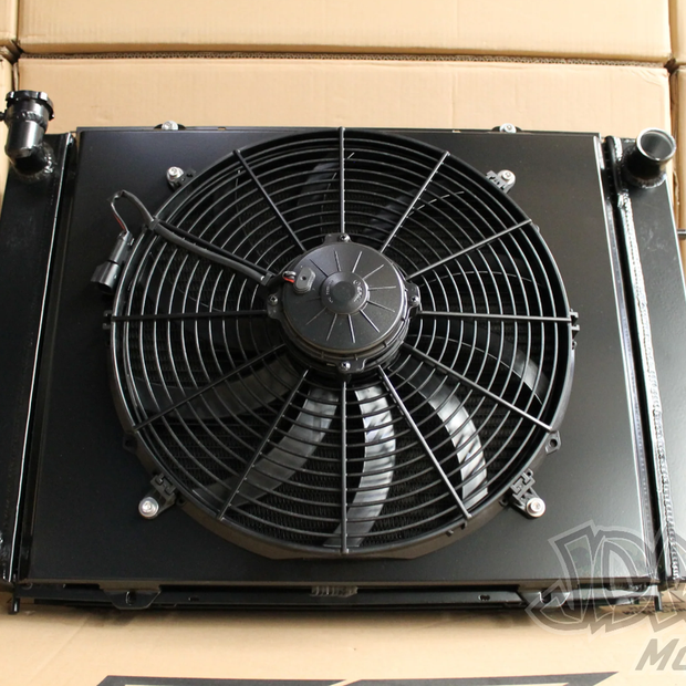 Holden VN-VP-VR-VS V8 Full Alloy Performance Manual Radiator, Custom Shroud & Spal 16" 3000CFM Fan