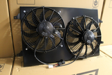 Fenix Holden VZ V8 Shroud & Twin 12/13-inch SPAL Fans | FAN1071-SPAL12-13-BL - angled twin SPAL fan assembly