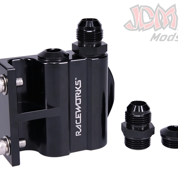 Raceworks Billet 4 Port Side Entry Remote Oil Filter Mount 3/4"-16