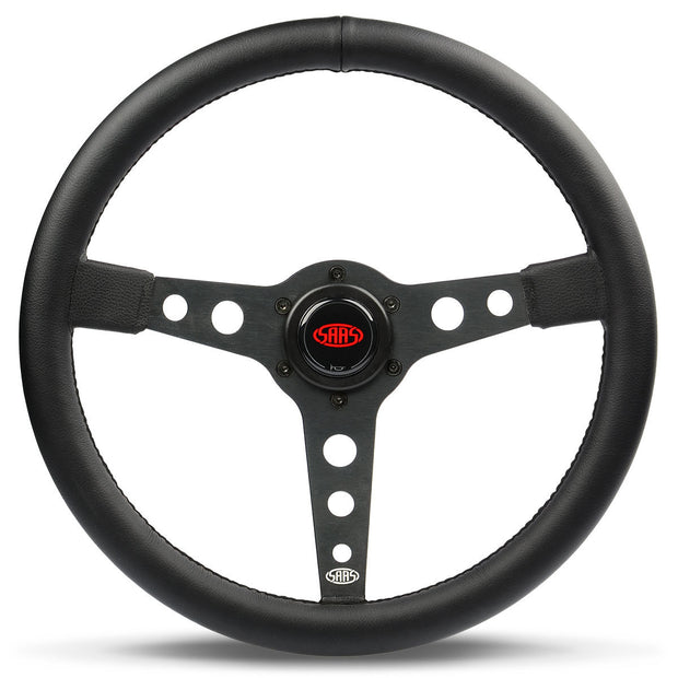 Steering Wheel Leatherette 14" Retro Black Spoke Black Stitching