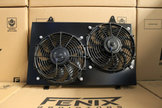 Fenix FAN1083-BL Nissan Skyline R33 R34 offset twin-fan shroud for 400mm core - black front view