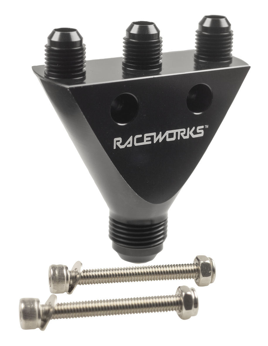 Raceworks AN Male Flare Inline Y Block 1 x AN-10 to 3 x AN-6