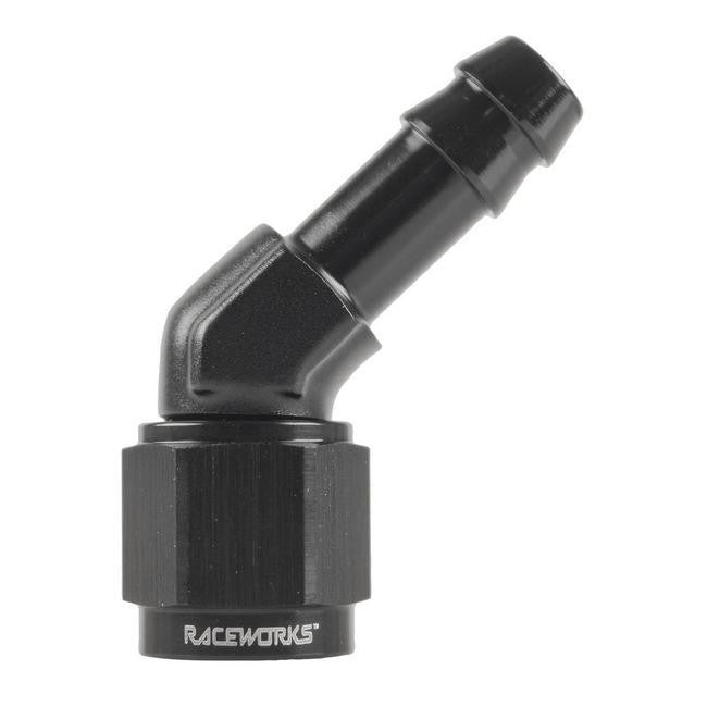 RACEWORKS AN FEMALE TO HOSE BARB 45 DEGREE FITTINGS