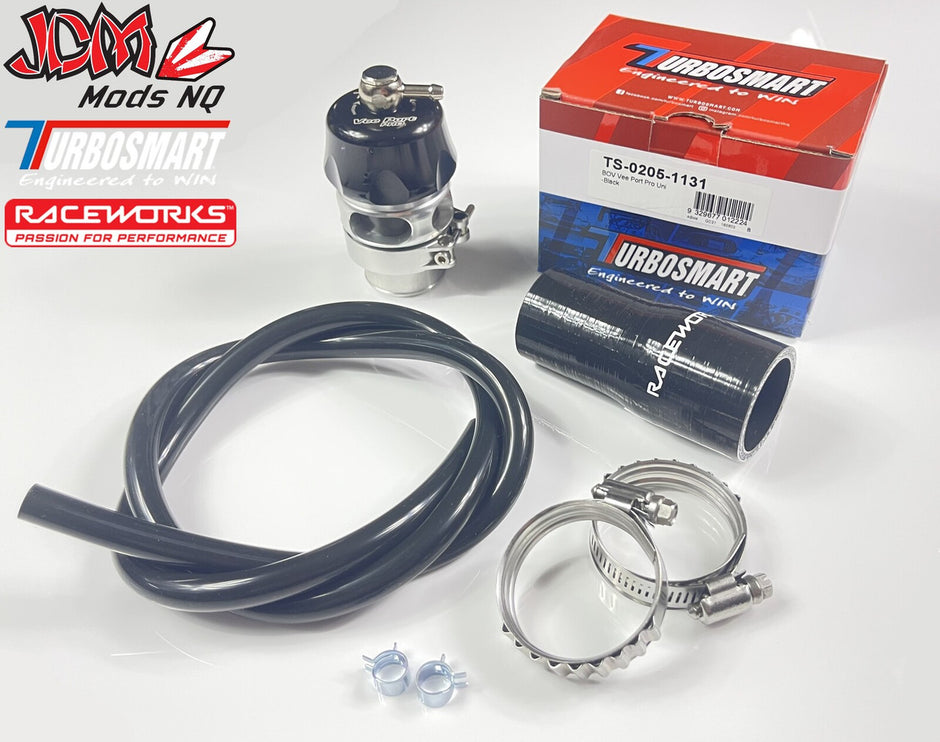 Turbosmart/Raceworks Vee Port Pro BOV Kit Suits 25-38mm (Black)