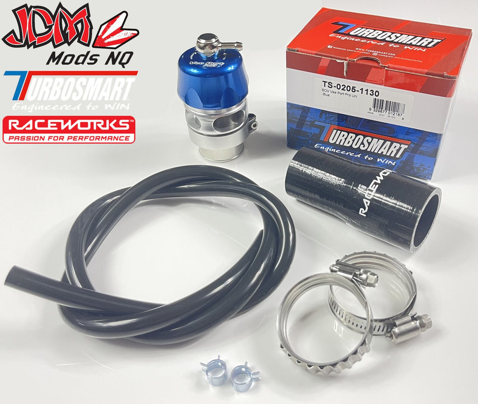Turbosmart/Raceworks Vee Port Pro BOV Kit Suits 32-38mm (Blue)