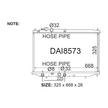 Fenix OEM Replacement Radiator for Daihatsu Applause | DAI8573-PA26A — radiator dimensions and hose connection diagram