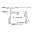 Fenix OEM Replacement Radiator for BMW E36 3 Series 6cyl | BMW0009-PA32A — radiator dimensions and hose connection diagram
