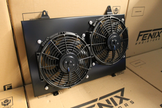 Fenix FAN1083-BL Nissan Skyline R33 R34 offset twin-fan shroud for 400mm core - black angled view
