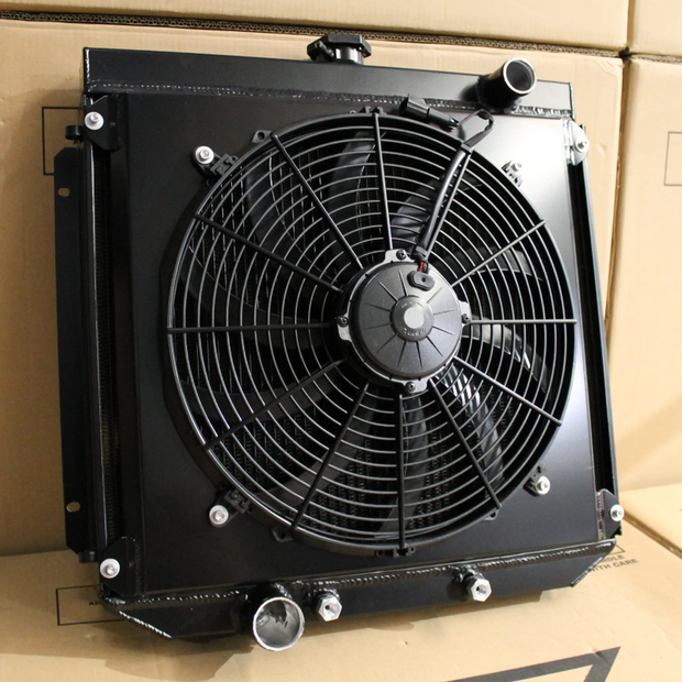 Ford ZC-ZD Fairlane & XR-XY Falcon Cleveland V8 Full Alloy Radiator, Custom Shroud & 16" Spal 3000CFM Fan.