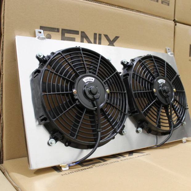 Fenix Fan Shroud & Fans for Toyota MX83 Cressida - aluminium angled assembly