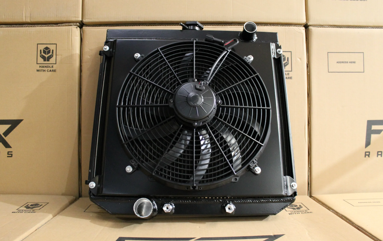 Ford ZC-ZD Fairlane & XR-XY Falcon Cleveland V8 Full Alloy Radiator, Custom Shroud & 16