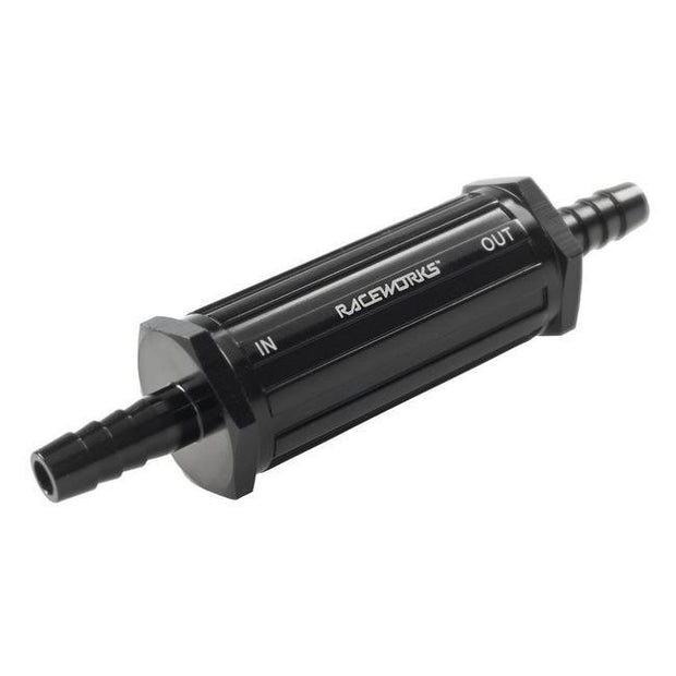 Raceworks Inline Fuel Filters W/Barbs & 30 Micron Bronze Sintered Filter