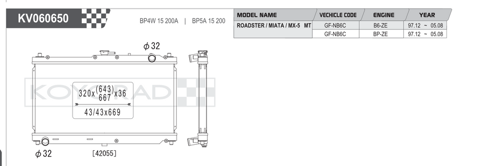 Koyorad Performance Radiator: Mazda MX-5 Miata NB 1.8L MT 1999-2005