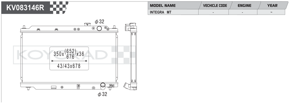 Koyorad Performance Radiator: Honda Integra MT w/ Showa / Denso OEM 1994-2001
