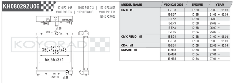 Koyorad Performance Radiator: Honda Civic EG / EK / CR-X / Domani MT 1991+