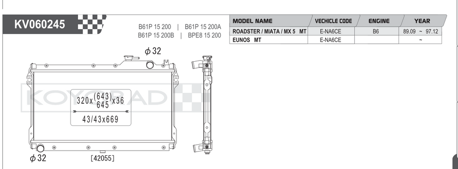 Koyorad Performance Radiator: Mazda MX-5 Miata NA 1.6/1.8L MT 1989-1997