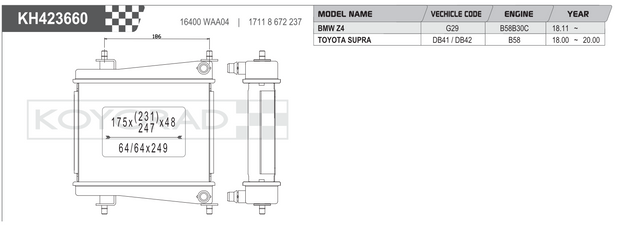 Koyorad Performance Radiator: Toyota GR Supra A90 / BMW Z4 G29 B58 2018+