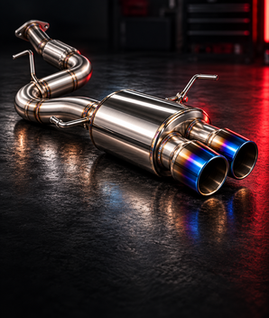 Performance stainless exhaust with twin blue tips