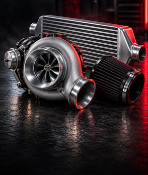 Turbocharger, intercooler and air filter for vehicle induction
