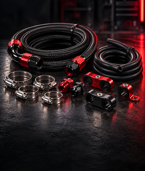 Braided hose, AN fittings, clamps and mounting accessories