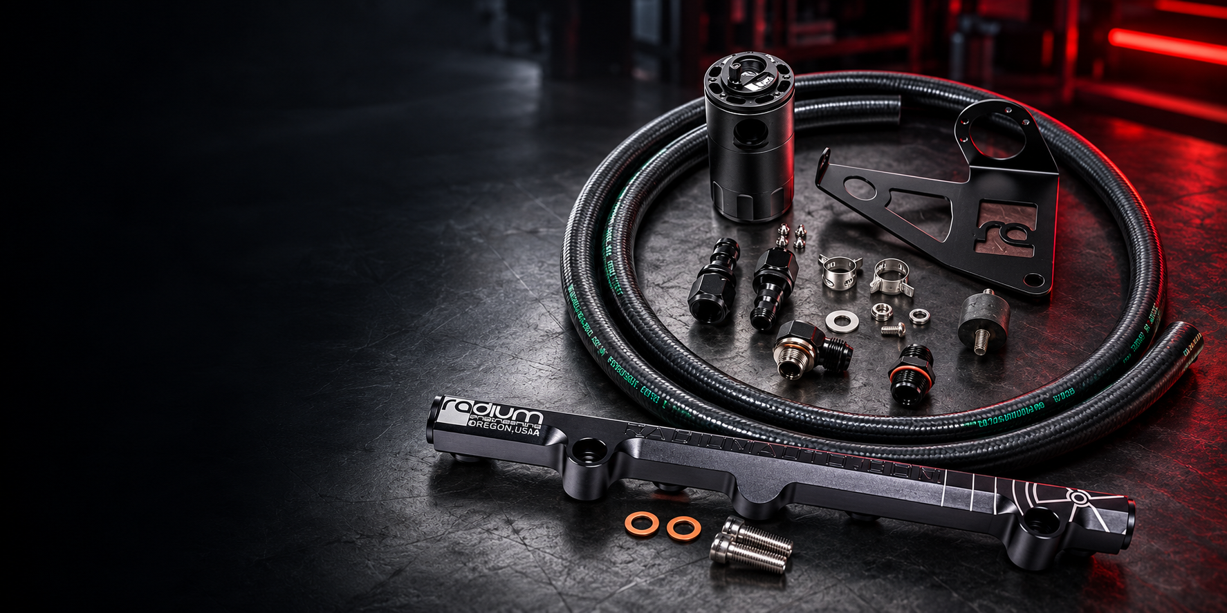 Radium Engineering fuel rail and catch-can range for JDM Mods NQ
